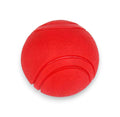 A red textured rubber dog ball with two molded lines.