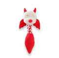 Red plush squeaky dog toy with a durable cotton rope knot for chewing and interactive play