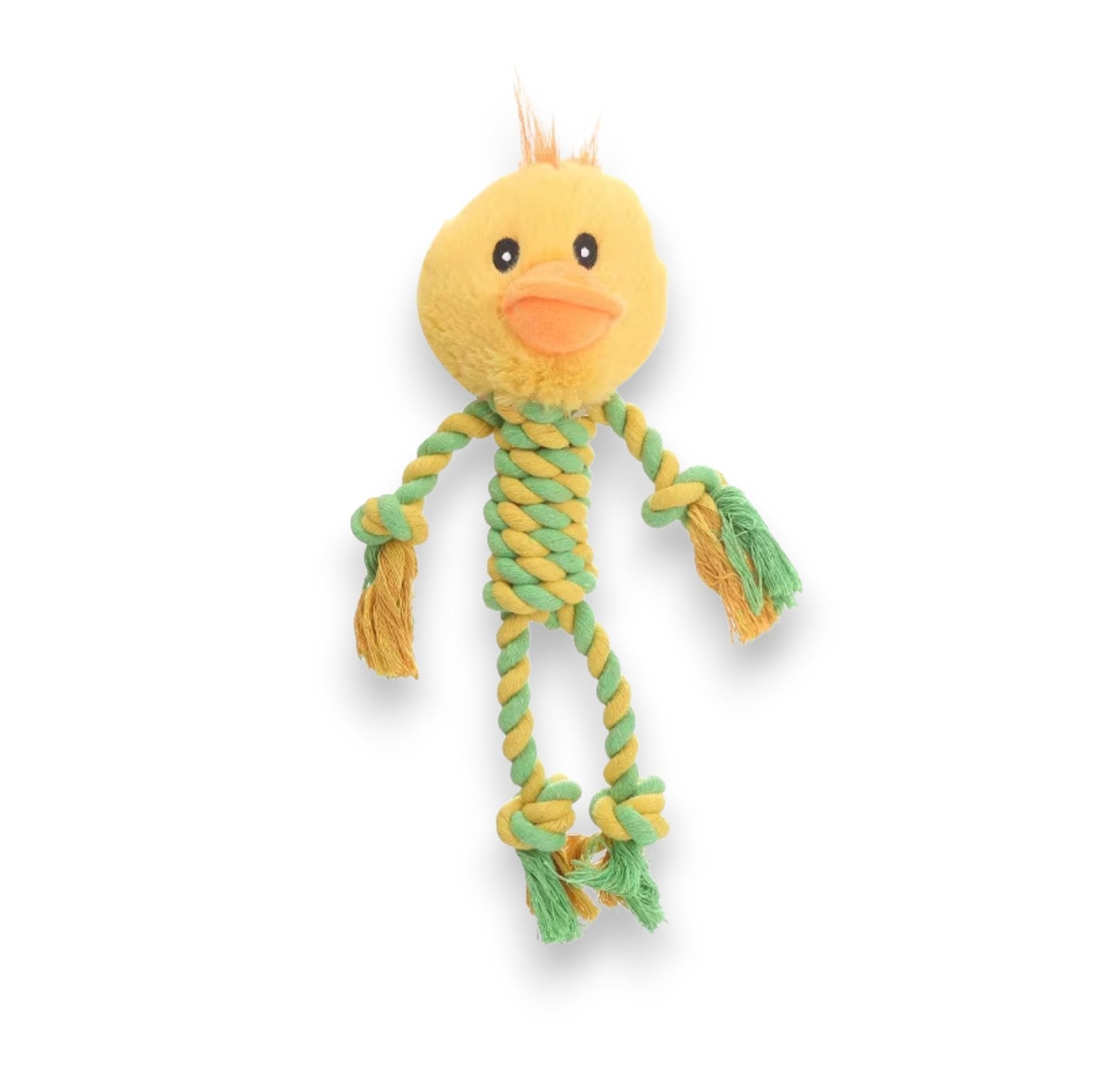 Durable plush and wool rope chick dog toy for chewing and dental hygiene